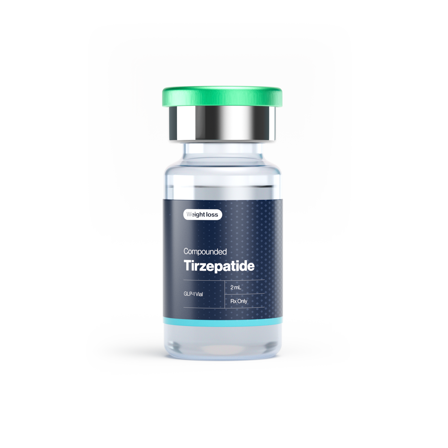 Compounded tirzepatide vial (illustrative rendering)